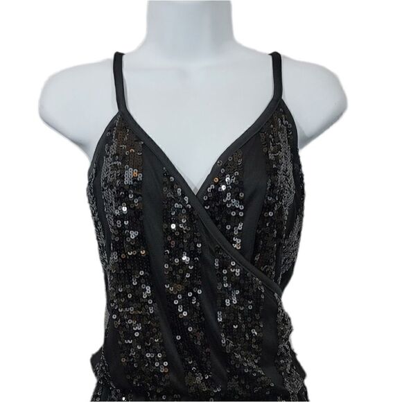 Express Sequined Embellished Striped Surplice Mini Dress in Black Size XS - Picture 7 of 13